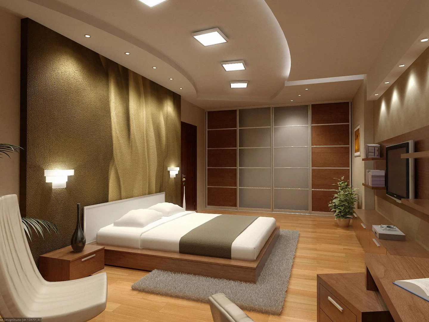 Cozy Bedroom With Ceilling Decoration