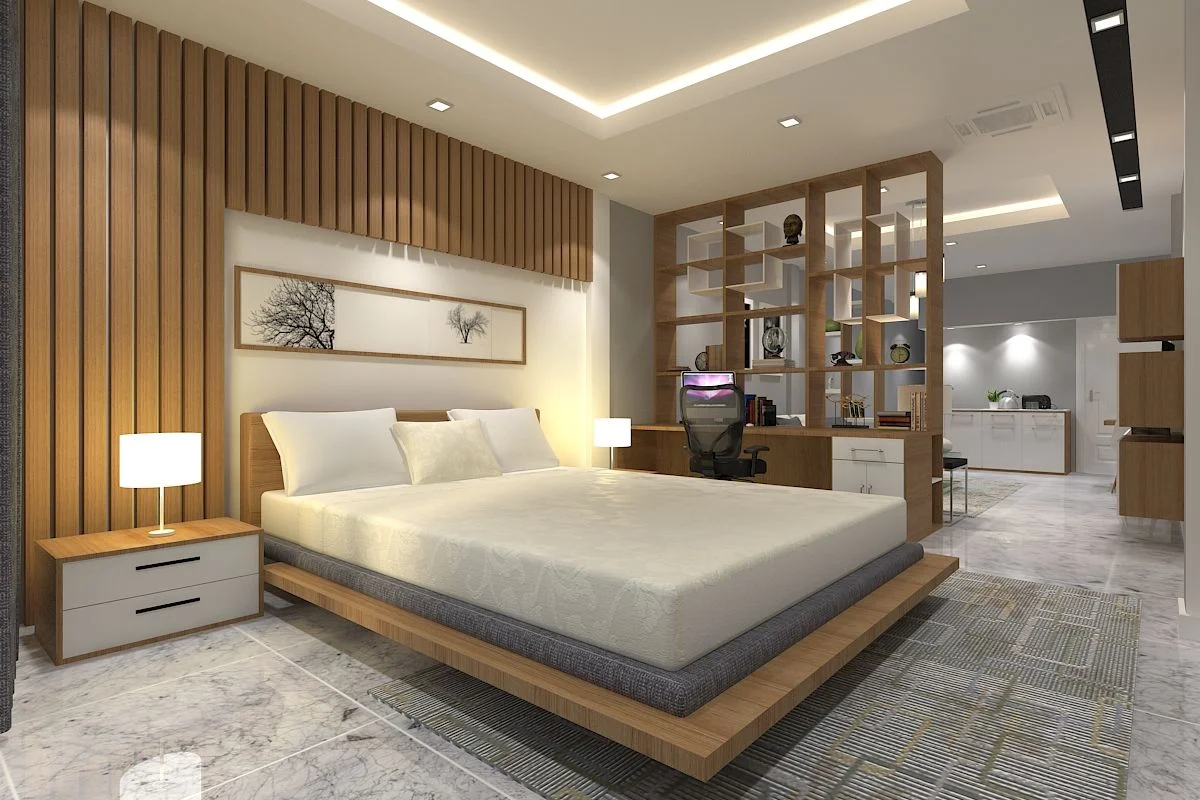 Bedroom With Wall Panel & Work Station