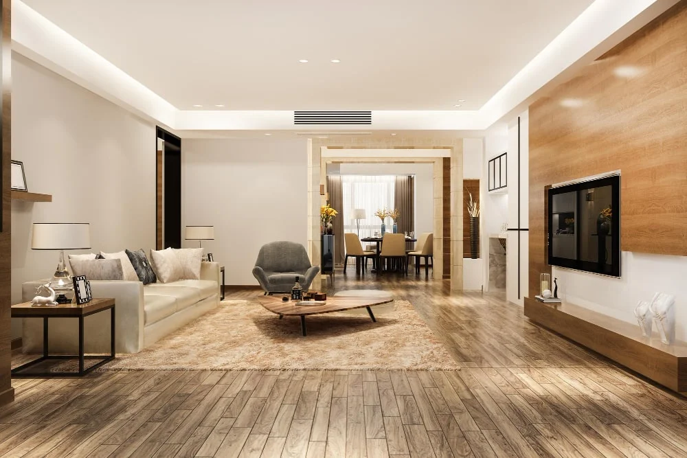 Lobby Decoration With Wooden Floor